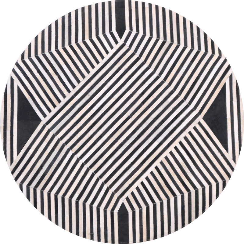 Tapis géométrique rond noir et blanc Patchwork - PCH354, Rond 10pi