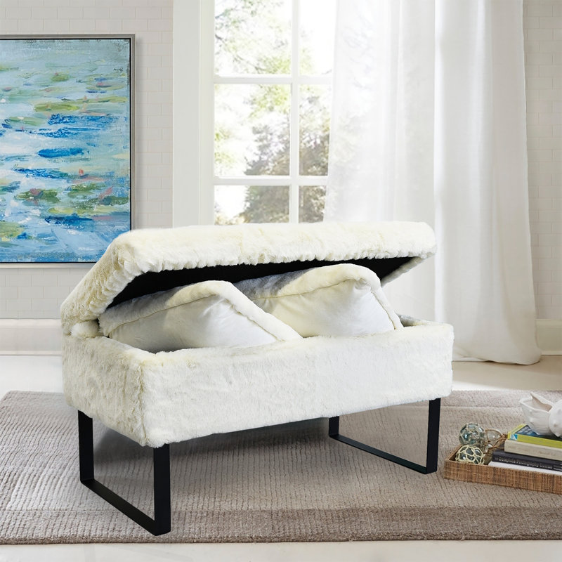 Repose-pieds avec rangement Lovitto, Fausse fourrure blanche antique