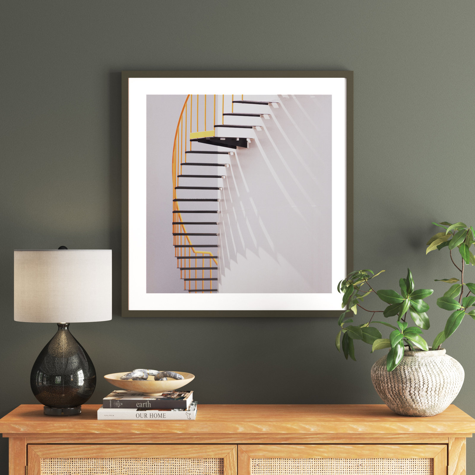 Yellow Staircase by Jacqueline Hammer, Gray Framed, 33" H x 31" W