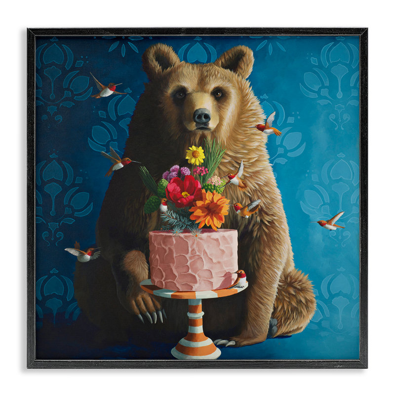 Ours avec un gâteau sucré, estampe numérique, design par Heather, H 17 po x l 17 po, Giclée encadrée noir minuit