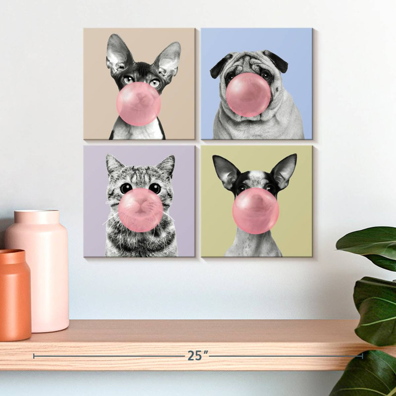 Ensemble de 4 toiles tendues Bubble Gum, H 18 po x l 18 po x P 1 po