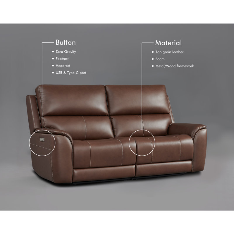 Causeuse inclinable électrique double largeur en cuir véritable avec gravité zéro, appui-tête électrique et soutien lombaire