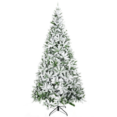 9' Tall Unlit Snow Flocked Pine Artificial Christmas Tree With Realistic Branches,