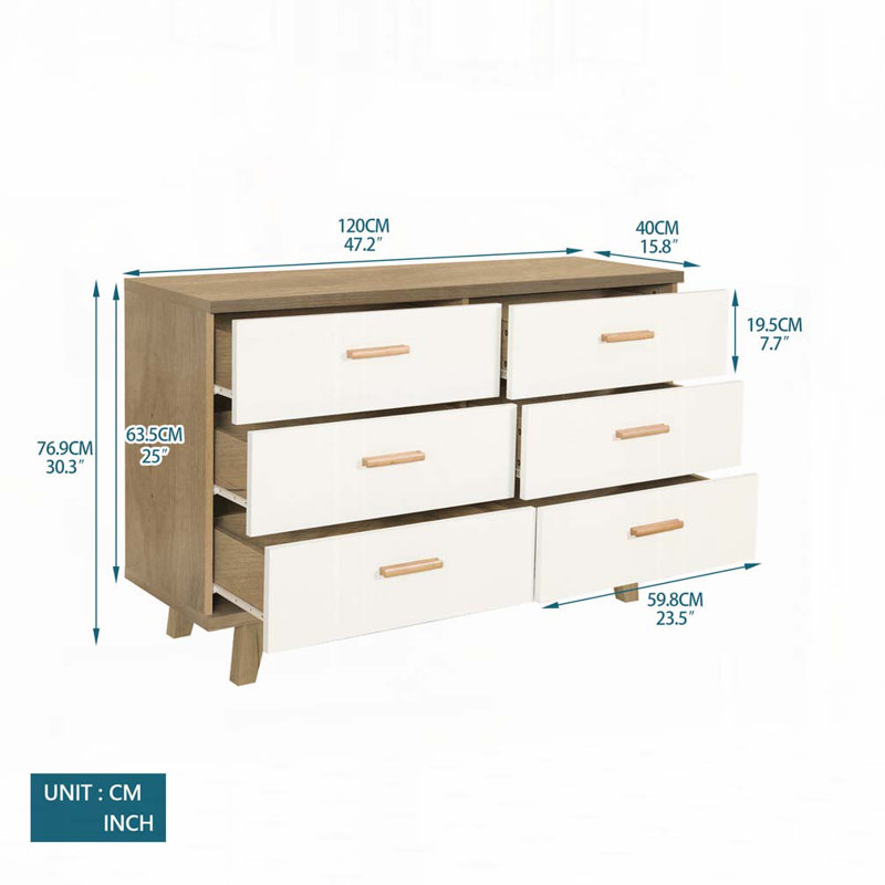 6-Drawer Chest,Buffet Server Console, Brown/White