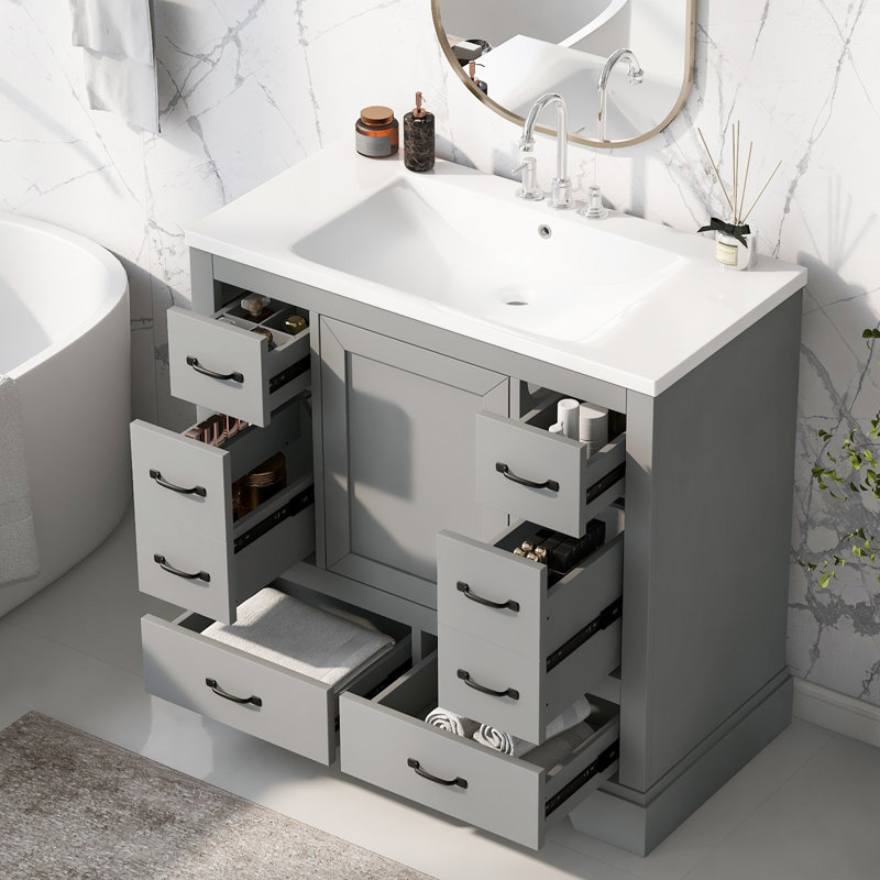 Meuble-lavabo 36 po avec lavabo, Gris, Noir