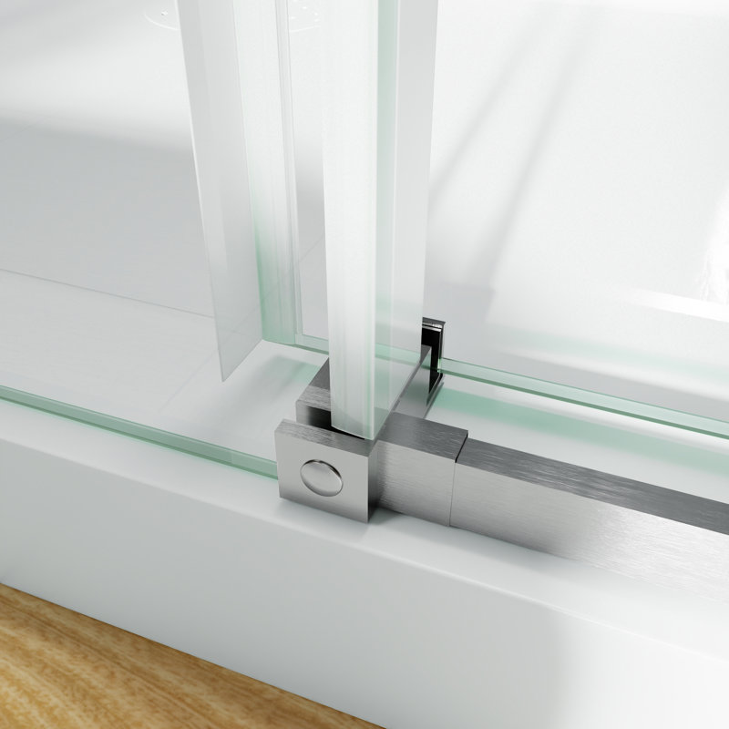 60" W X 32" D X 72" H Frameless Rectangle Sliding Shower Enclosure With 5/16" Clear Tempered Glass, Brushed Nickel