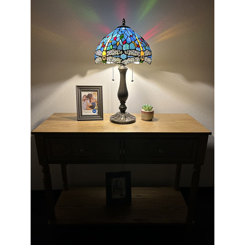 Lampe de table Tiffany de Bernois avec libellules en vitrail et ampoules DEL incluses H22 "W12", Orange