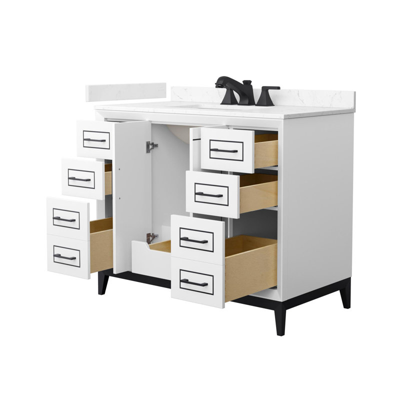 Marlena 42" Freestanding Single Bathroom Vanity with Cultured Marble Top, White, Matte Black, 60"