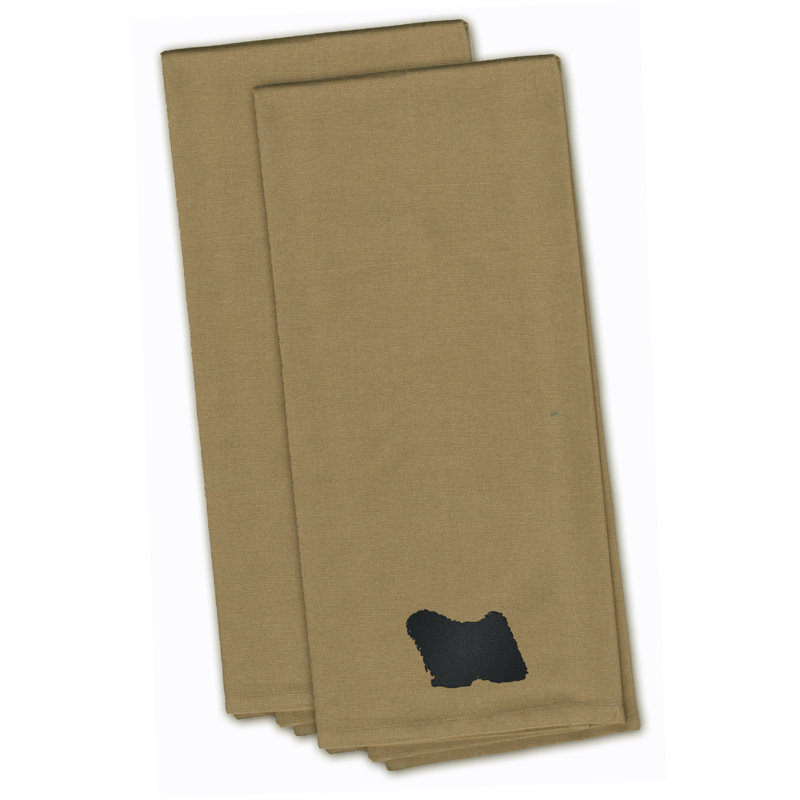 Serviette à thé de cuisine brodée puli, H 28 po x l 19 po x P 0,1 po, Brun clair