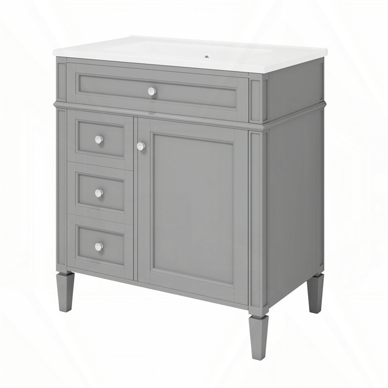 Meuble-lavabo de 30 po avec lavabo supérieur, Gris, Argent argent, 30"