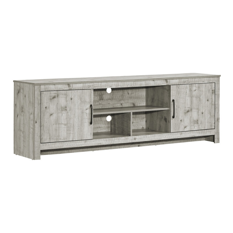 Meuble télé 72 po avec meuble télé et meuble de rangement en gris rustique pour espaces de vie transitionnels