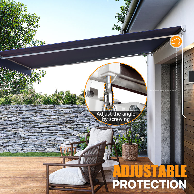 Blue Elephant 155.5cm W x 117.7cm D Polyester Cover Retractable Patio Awning, Blue