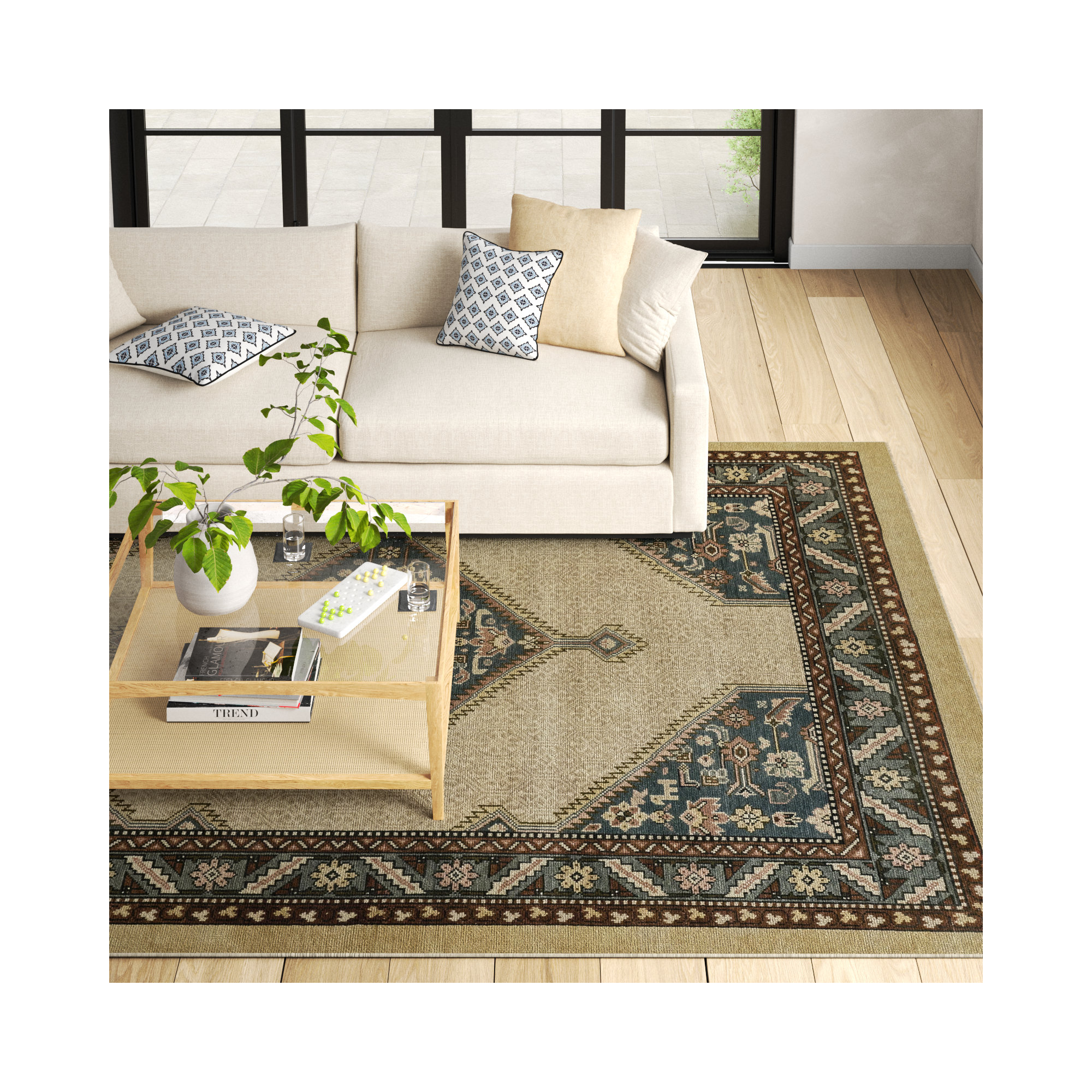 Handmade Blue/Beige Rug, Rectangle 9' x 12'