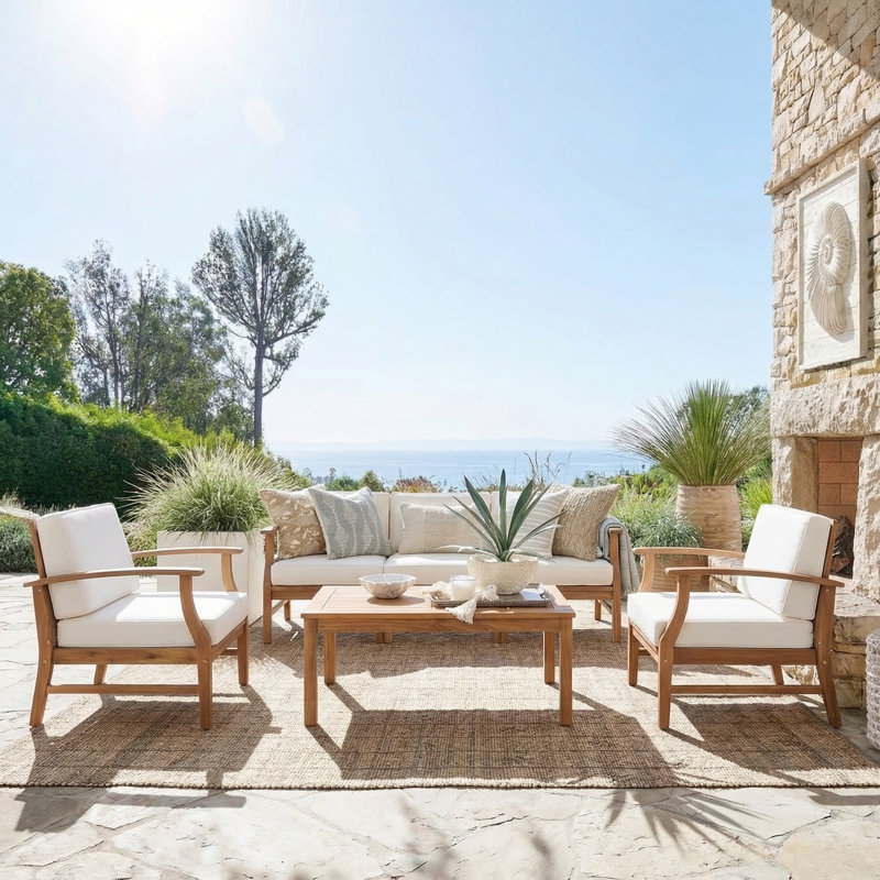 Hulda Acacia 6 - Person Patio Conversation Set with Cushions, Cream