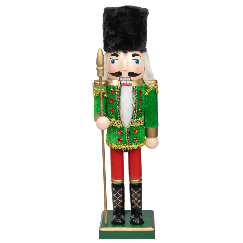 Soldat casse-noisette de Noël vert et rouge 14 po avec lance