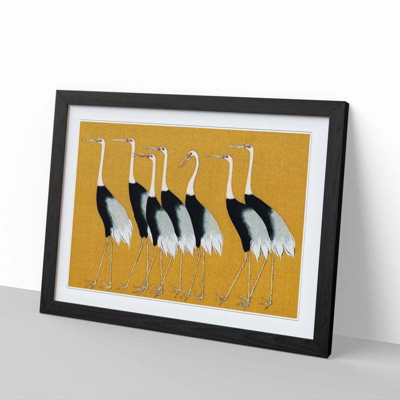 Japanese Red Crown Cranes by Ogata Korin - Framed Print, 48cm H x 65cm W x 2cm D, Black Framed