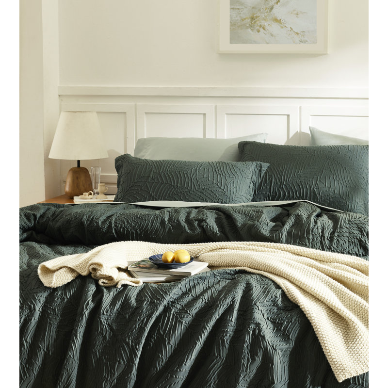 3D Embossed Comforter Set 7PC, Queen Comforter + 6 Additional Pieces, Dark Green