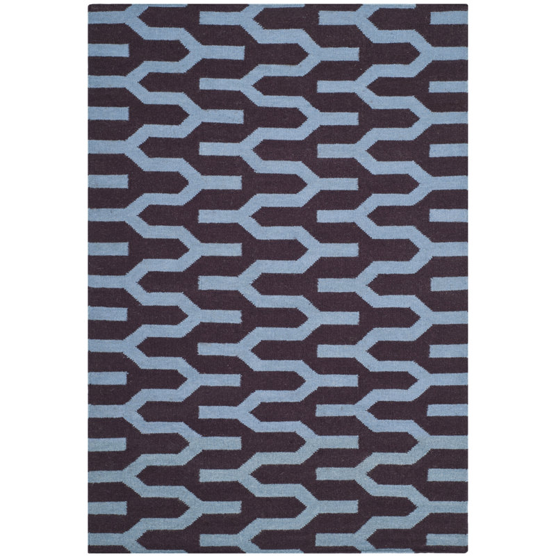 Rodgers Hand Woven Flat Weave Wool/Cotton Geometric Rug in Blue/Purple, Rectangle 3' x 5'