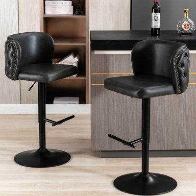 Burgundy Back With Adjustable Seat, Modern Pu Leather For Home Pub, Kitchen Island (2 Seat Swivel Bar Stools Height, Upholstered, , Pub & ( Of 2) - Wine Red