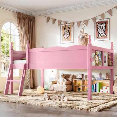 Lit mezzanine simple en bois massif avec tablettes à livres