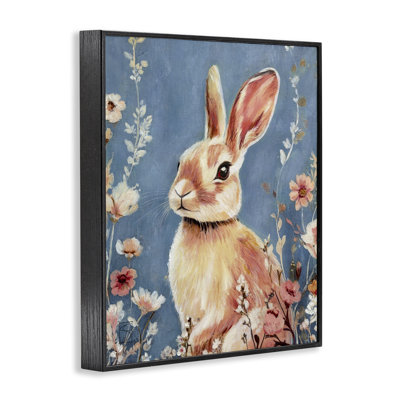 Whimsical Rabbit on Blue Framed Giclee, design by Sara Culpepper