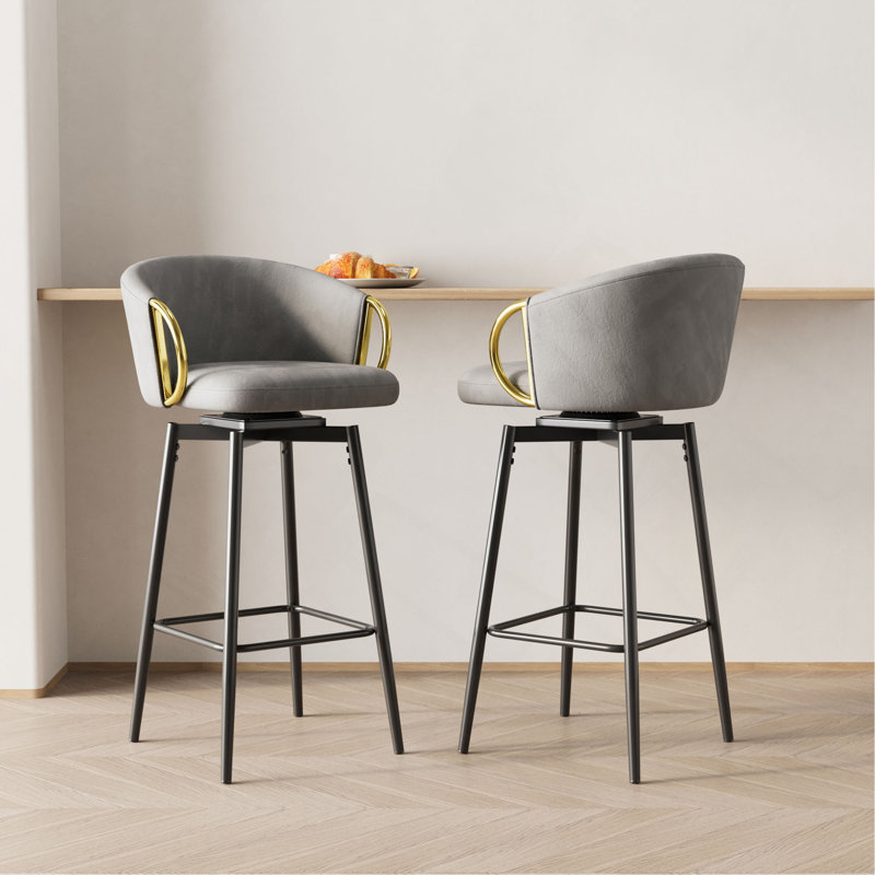 Ensemble de 2 chaises de bar pivotantes à 360 ° de style moderne avec une conception simple, des tabourets hauts confortables et des chaises de salle à manger flexibles convenant aux bars, aux restaurants et aux chaises de bar en velours