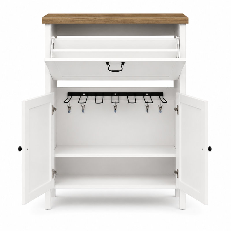 Armoire de rangement pour chaussures avec tiroir rabattable, porte-bottes et 6 pinces à bottes