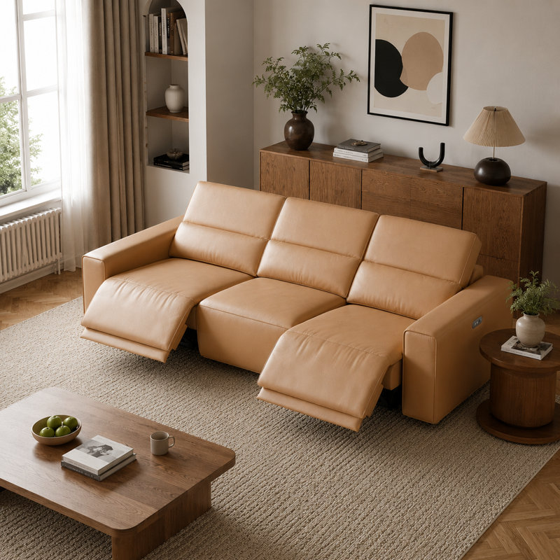 Canapé inclinable électrique Benjamin, 28.5" H x 107" W x 40.5" D, Brown