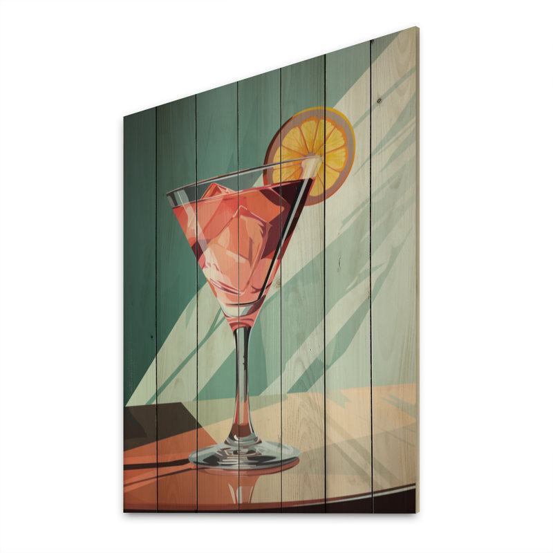 «Drink Minimalistic Cocktail Colorful II» sur bois, H 40 po x l 30 po x P 0,78 po