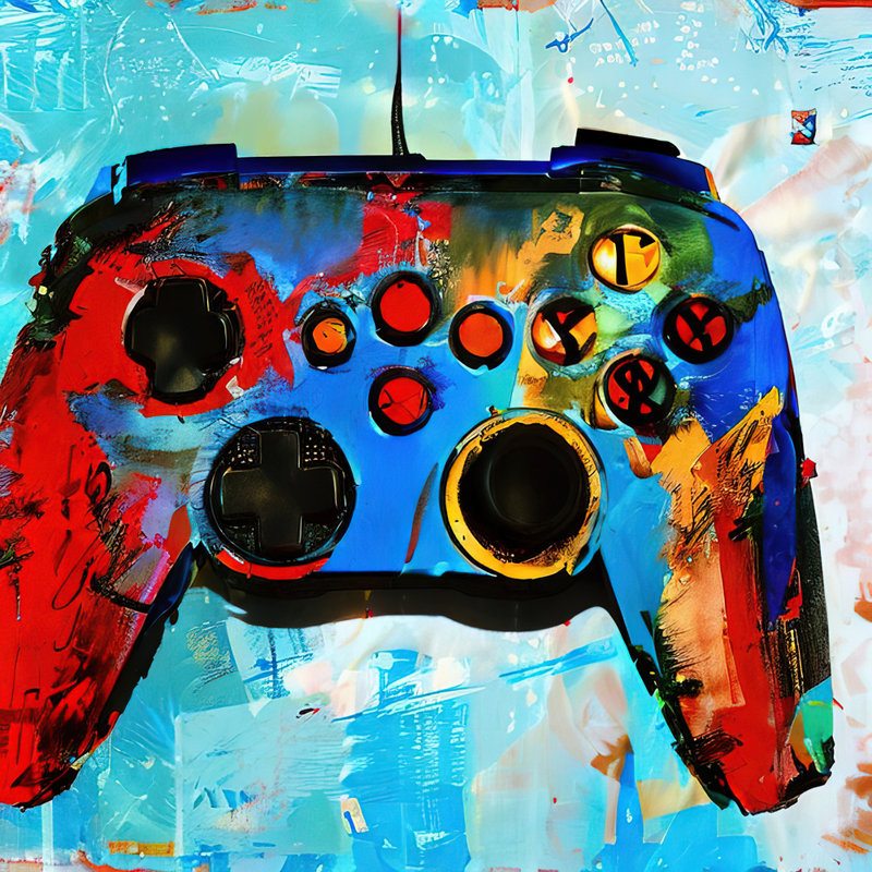 Peinture de jeu vidéo 138 par Stephen Chambers - peinture sur toile tendue, H 26 po x l 26 po x P 1,5 po