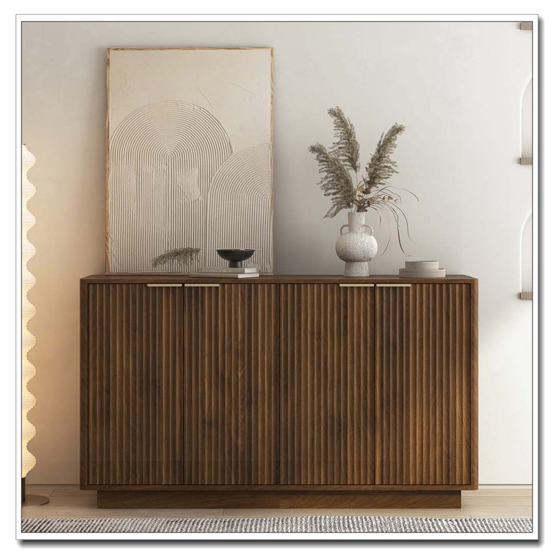 Buffet en bois avec rangement, grand buffet cannelé avec tablettes réglables, crédence, console d'appoint, Bois brun
