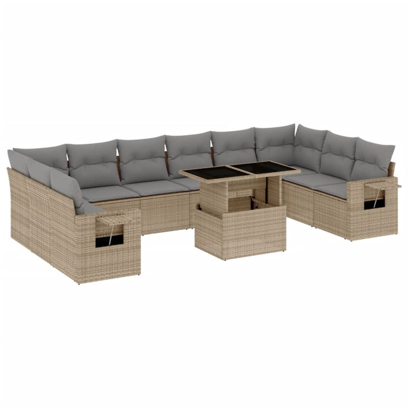  Ensemble de canapé de jardin modulaire en rotin beige 11 pièces