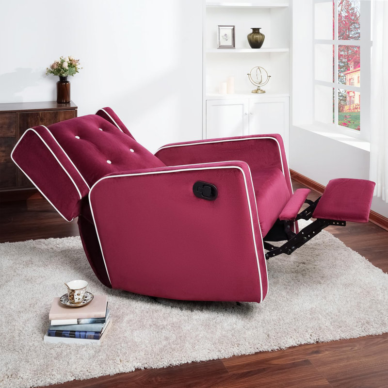 Khyara 30" Wide Contemporary Soft Touch Swivel Rocker Recliner, Manual Recliner Chair, Deep Fuscia Purple Microfiber