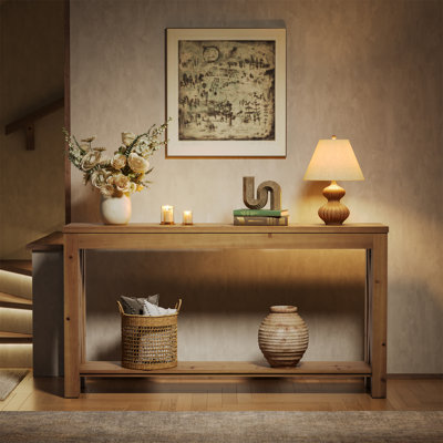  63" Solid Wood Console Table With Storage