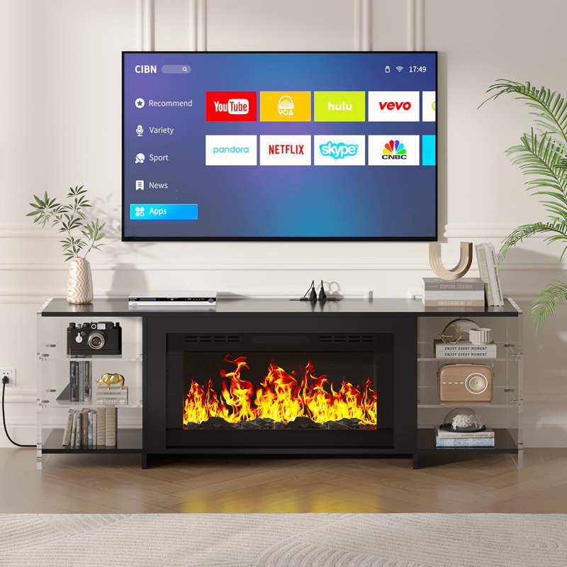 Eland 70.47'' TV Stand With Electric Fireplace, Black