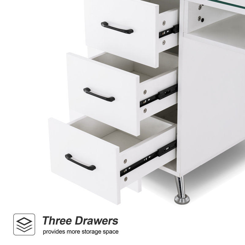 White Ergonomic Manicure Table with Drawers and Shelves