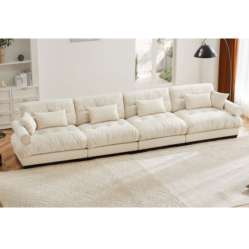 Canapé modulaire surdimensionné à assise profonde et coussins, Velours crème