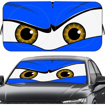 Car Windshield Sun Shade, Funny Eyes Sun Visor, Wear-Resistant Black Tape, Foldable 59''X27.5''/63''X31.5''