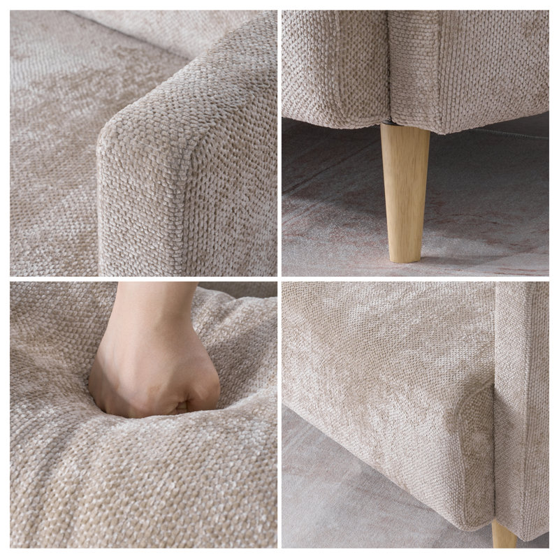 Canapé modulaire incurvé incurvé, canapé en tissu de lin respirant avec coussins de dossier amovibles, Beige Linen Blend