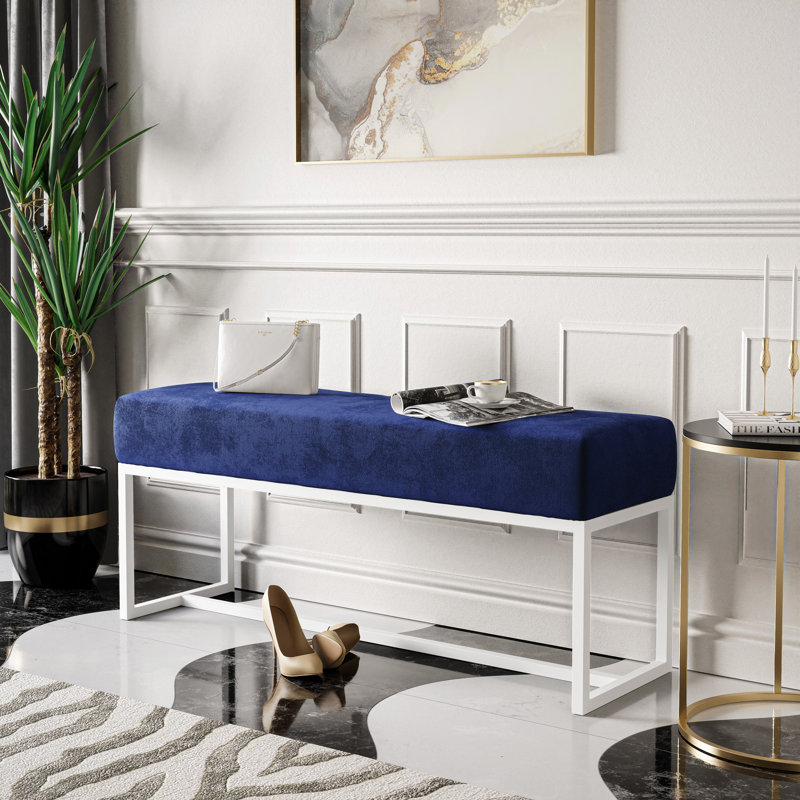 Leechburg Upholstered Bench - DISCONTINUED, 44cm H x 120cm W x 30cm D, White, 100 % Polyester Blue