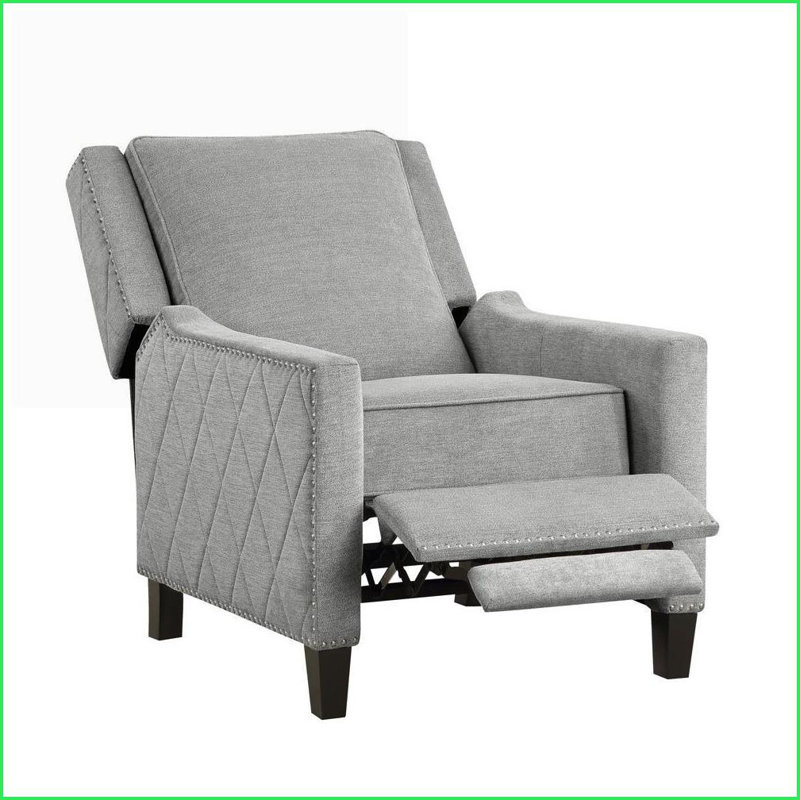 Fauteuil inclinable, tissu texturé gris moderne avec dossier inclinable et garniture cloutée | Structure en bois massif | Gris