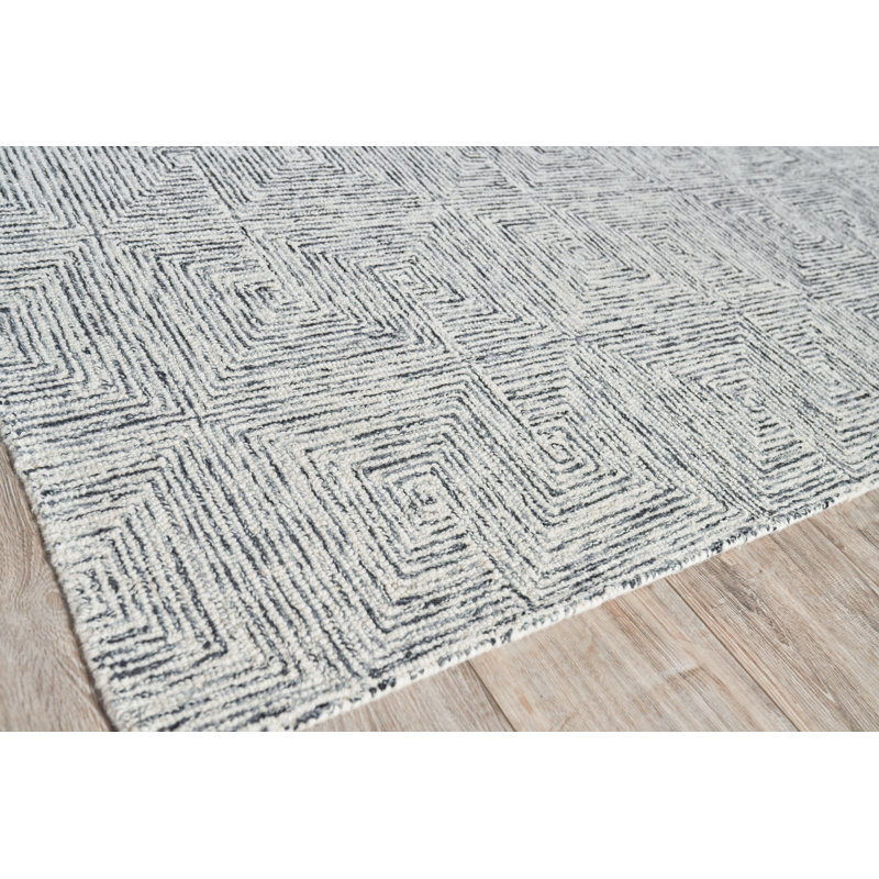 Caprice Geometric Handmade Tufted Area Rug, Rectangle 10' x 14', Black/Ivory