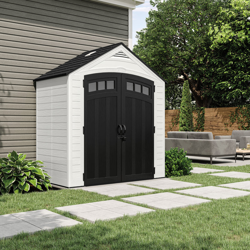 Suncast Vista 7ft x 4ft Outdoor Storage Shed with Pad-Lockable Double Doors & IllumiVent System (Peppercorn)