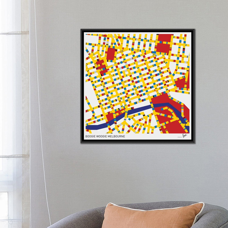 « sommier woogie melbourne », impression sur toile, H 18 po x l 18 po x P 1,5 po, Toile avec cadre noir, Pas de tapis