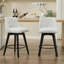 Chaises de comptoir pivotantes, tissu en lin moderne avec dossier capitonné, tabourets de bar élégants, ensemble de 2 pour bar, îlot de cuisine, salle à manger, blanc