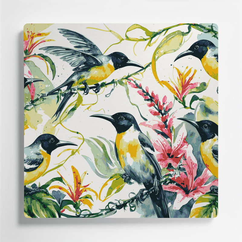 Birds Bananaquit Beige Metal Wall Art