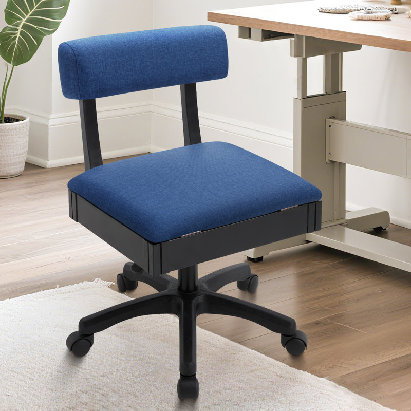  Sewing Chair with Wheels and Adjustable Height Back Support and Under Seat Storage Crafting Rolling Chair- Hydraulic Armless Machine Chair for Crafting, Quilting, Artists，Blue