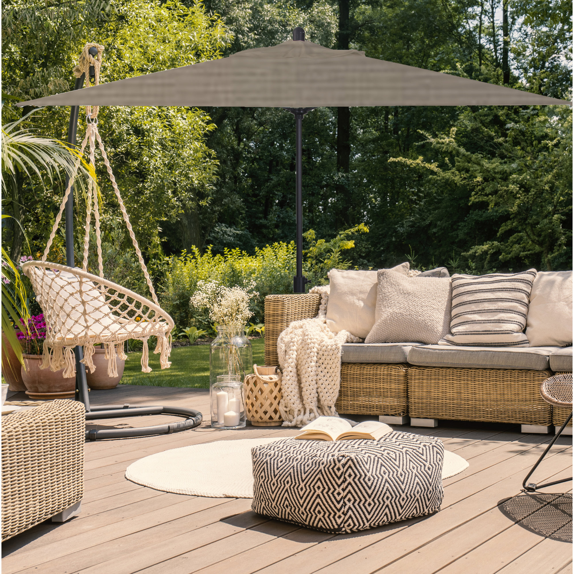 Olivier 116.7'' Outdoor Umbrella, Canvas Taupe Sunbrella® Canvas, Black Sapphire