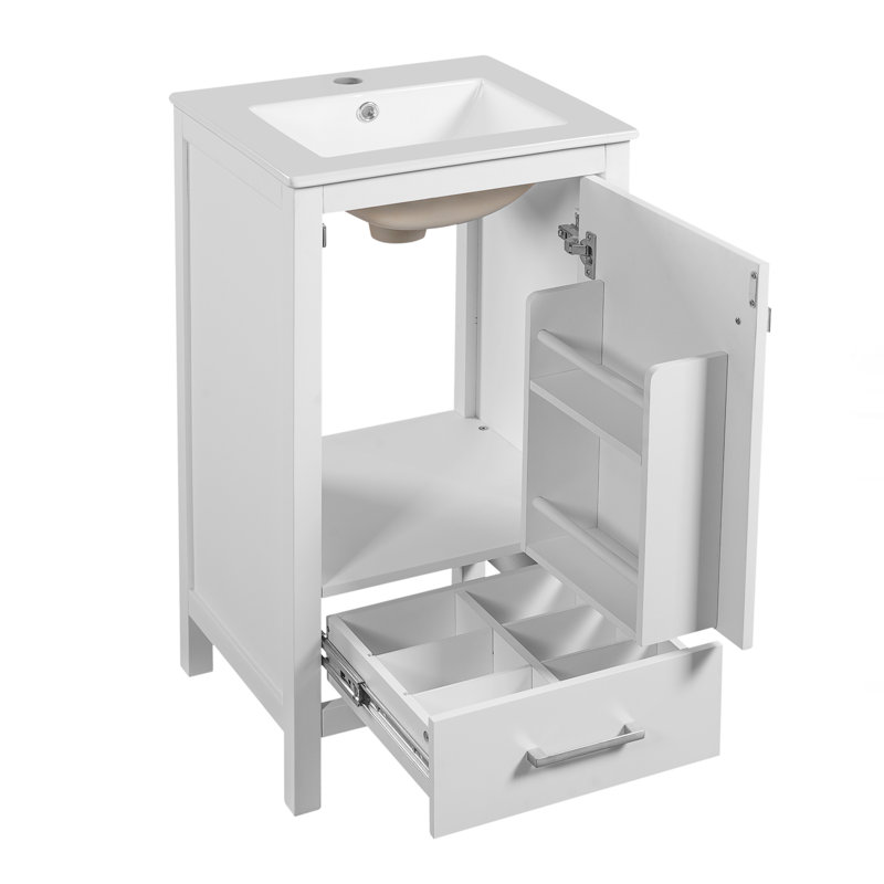 Meuble-lavabo moderne avec lavabo en céramique, Blanc
