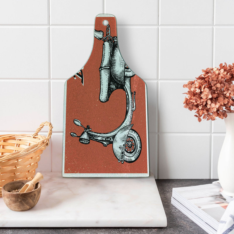 Signe de bicyclette scooter en verre trempé Ambesonne Retro rouge noir blanc